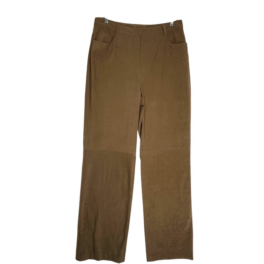 Talbots brown faux suede stretch pants with cut details, size 10, EUC